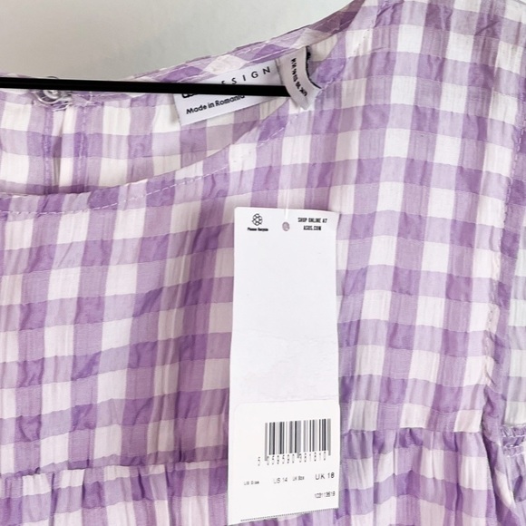 NWT ASOS Tiered Sleeveless Gingham Blouse in Purple & White - Picture 6 of 8